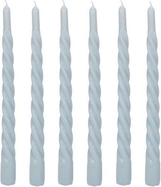 Cactula Swirl Twisted Gedraaide Kaarsen | Set van 6 | 2,3 x 29 cm | Trend 2021 | Lange Dinerkaarsen | Blauw