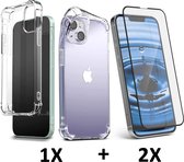 iPhone 13 Mini Hoesje Transparant & 2X Volledige Glazen Screenprotector - Extra Stevig Anti-Shock Hybrid Back Cover