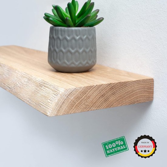 Wandplank zwevend eiken boomstam 60 x 20 cm - Eikenhouten wandplank - Wandplank - Zwevende wandplank - Fotoplank