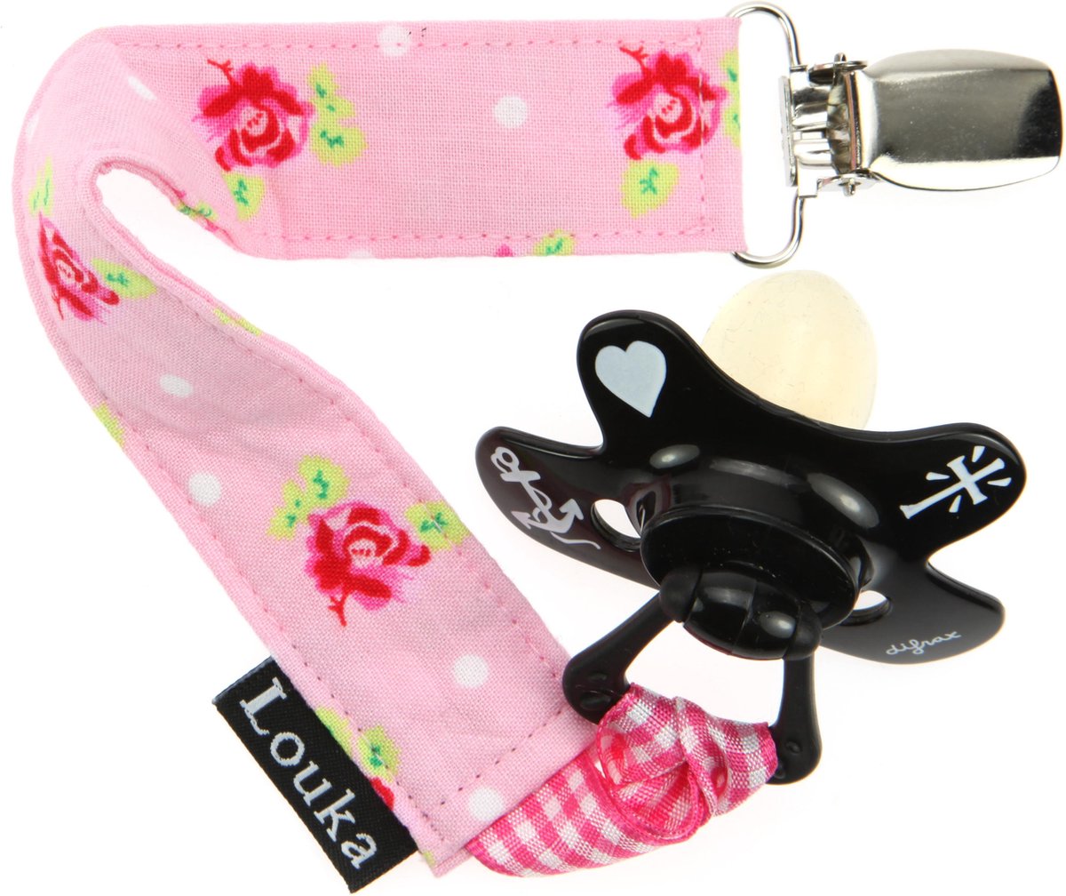 Goedkoopste Louka Speenkoord roze met witte stip en roosje - speenketting