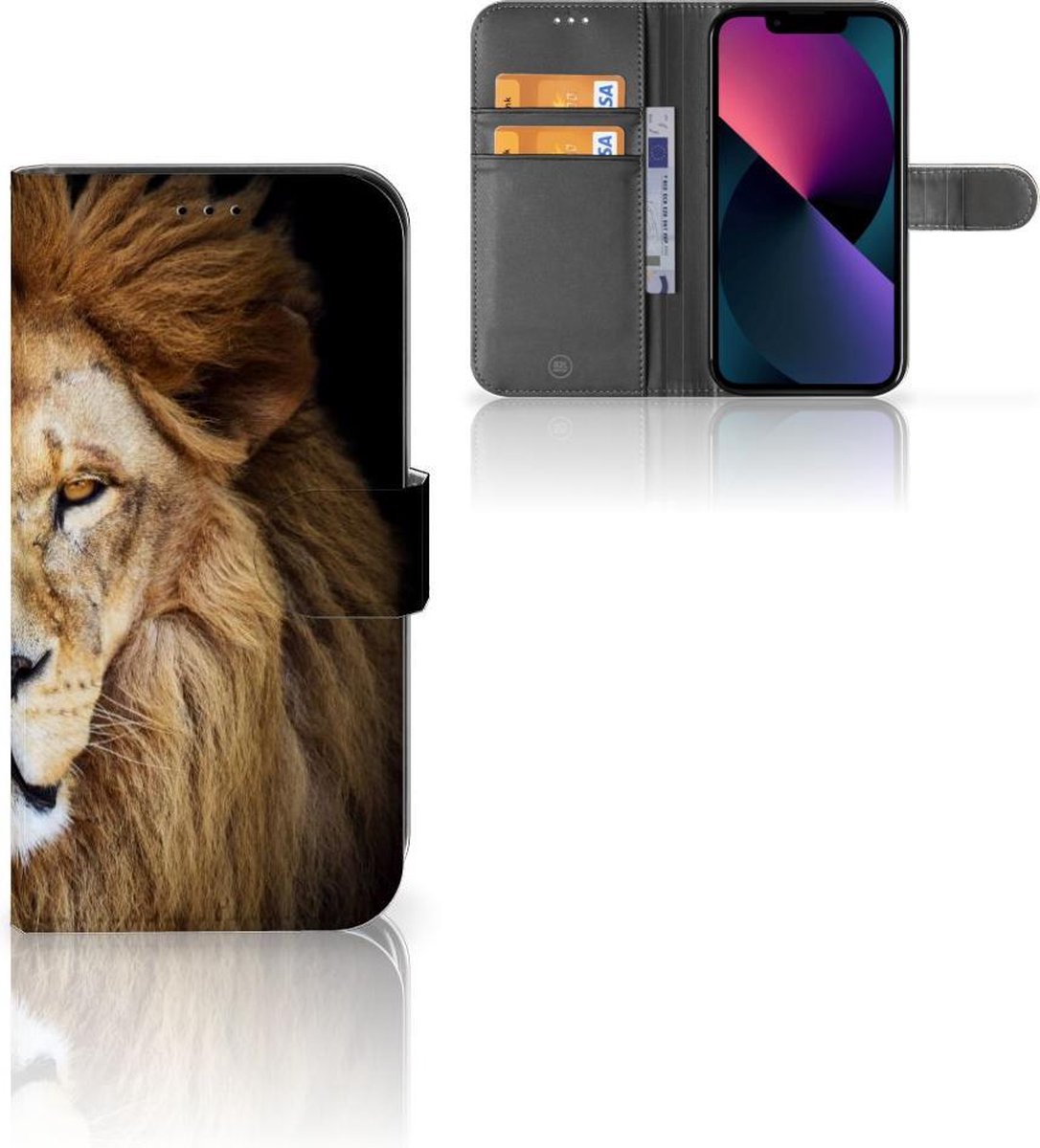 Apple iPhone 13 Telefoonhoesje met Pasjes Leeuw