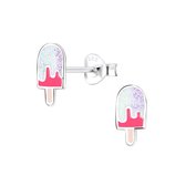 Joy|S - Zilveren ijsje oorbellen - ijslollie - glitter wit roze