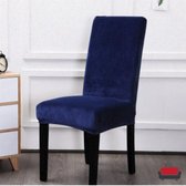 BankhoesDiscounter® Velvet Stoelhoes - Maat M - Donkerblauw - Hoes voor uw eetkamer stoelen