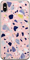 Apple iPhone XS Max Telefoonhoesje - Transparant Siliconenhoesje - Flexibel - Met Marmerprint - Terrazzo - Roze