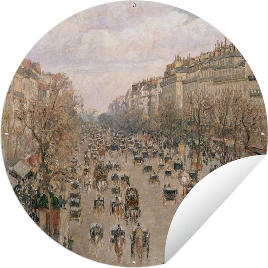 Tuincirkel De Boulevard Montmartre in de Winter- Schilderij van Camille Pissarro - 60x60 cm - Ronde Tuinposter - Buiten