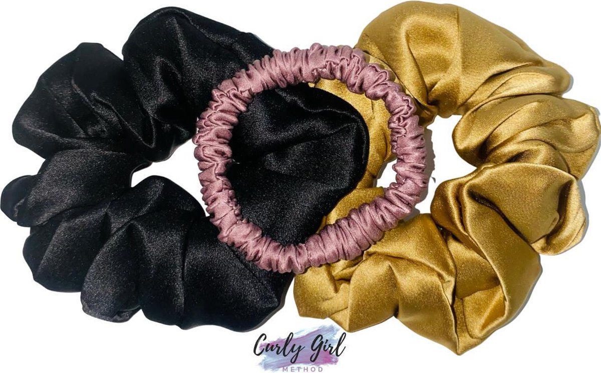 Curly Girl Method NL - Set 3 silk scrunchies - Mix2 - 100% moerbei zijde