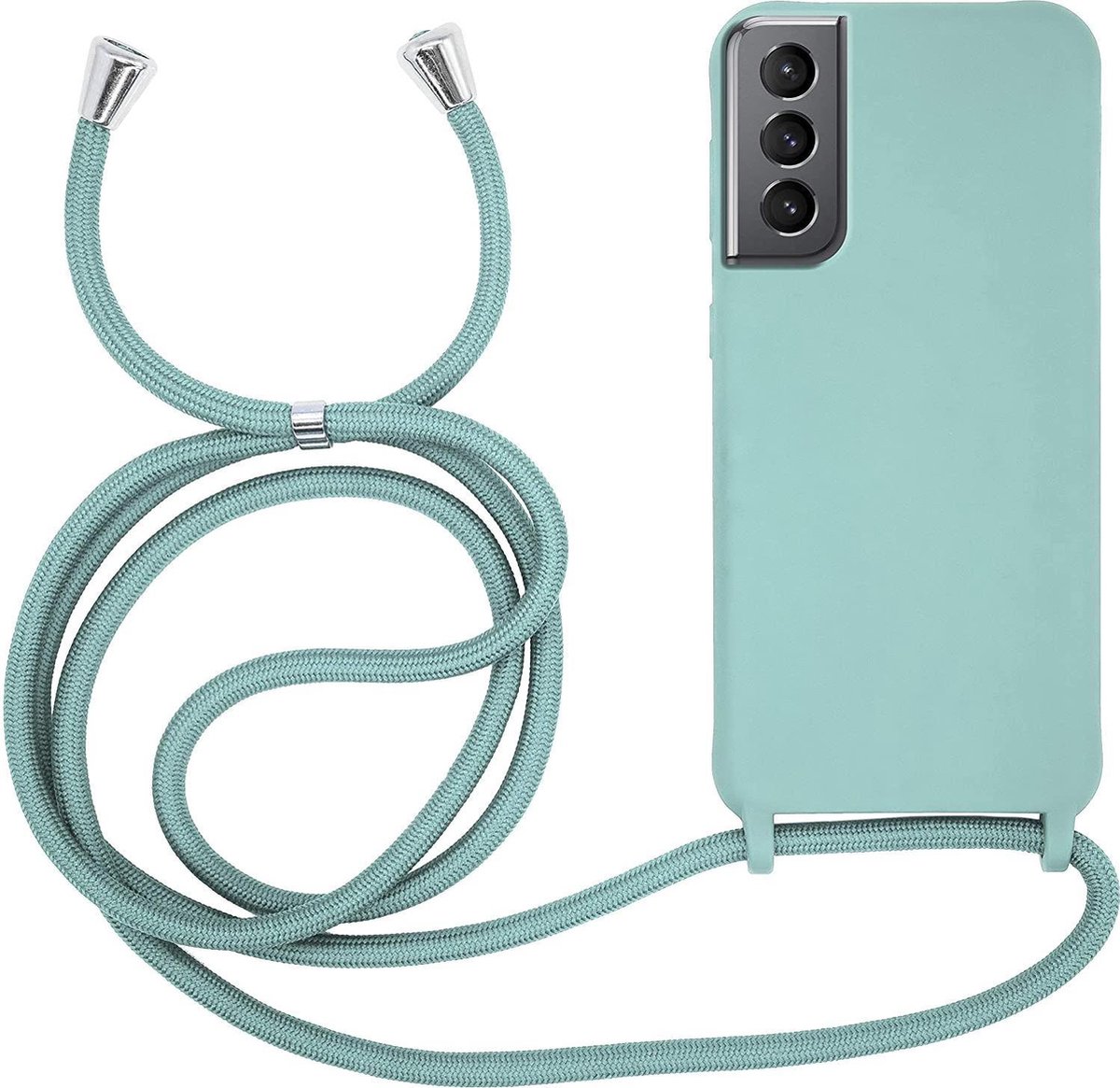 HB Hoesje Geschikt voor Samsung Galaxy S21 - Turquoise - Siliconen Back Cover met Koord - Telefoonhoesje met Koord - Crossbody Lanyard Cord Case