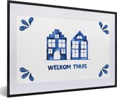 Cadre photo avec affiche - Proverbes - Citations - 'Bienvenue à la maison' - Blauw - 60x40 cm - Cadre pour affiche