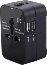 Benson Wereldstekker - Reisadapter - Internationaal - 2 USB Poorten - Zwart