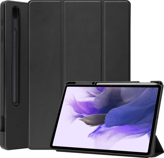 Hoes Geschikt voor Samsung Galaxy Tab S7 FE Hoes Luxe Hoesje Case Met Uitsparing Geschikt voor S Pen - Hoesje Geschikt voor Samsung Tab S7 FE Hoes Cover - Zwart