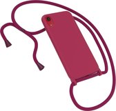 iPhone XR Hoesje Bordeaux Rood - Siliconen Back Cover met Koord