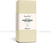 Loom One Hoeslaken – 100% Jersey Katoen – 160x220 cm – tot 35cm matrasdikte– 160 g/m² – voor Boxspring-Waterbed - Natural / Crème
