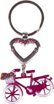 sleutelhanger Holland fiets 6 cm staal roze/zilver