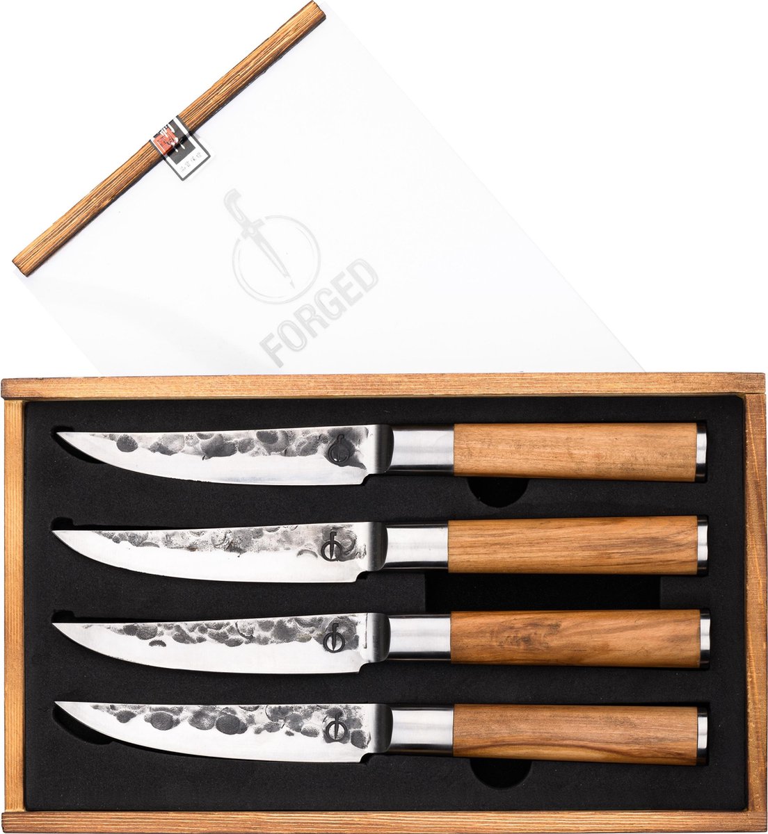 Forged Olive Steakmessenset 4-delig - Olijfhout - In Houten Giftbox | bol