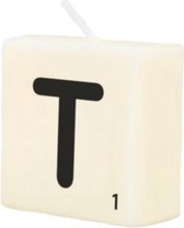 kaars Scrabble letter T wax 2 x 4 cm zwart/wit