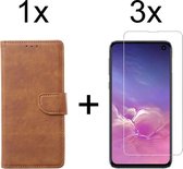 Samsung S10E Hoesje - Samsung Galaxy S10E hoesje bookcase bruin wallet case portemonnee hoes cover hoesjes - 3x Samsung S10E screenprotector