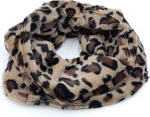Colsjaal warme dames sjaal wintersjaal ronde sjaal panterprint dierenprint beige/bruin