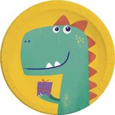feestborden dinosaur roar 23 cm 8 stuks geel/groen