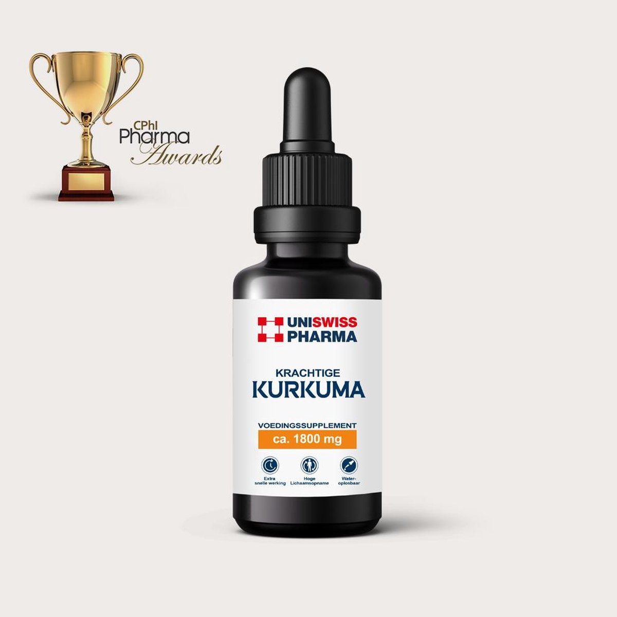 Goedkoopste Uni Swiss Pharma Kurkuma - Water Oplosbaar - Curcumine - 30ML - 600 Druppels - MyCell Enhanced Technology® - Vitamine - Serum - Bio Oil - Vegan - Voeding - Pipet