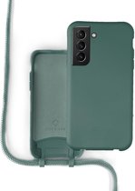 Coverzs Silicone case met koord - Telefoonhoesje met koord - Backcover hoesje met koord - touwtje - geschikt voor Samsung Galaxy S21 Plus - donkergroen