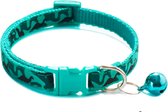Kattenhalsband met belletje - Verstelbaar - 19 / 32 cm - Kattenbandje - Halsband kat - Cat - Kitten - Katten halsband - Legerprint - Blauw/Groen