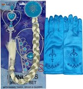 Het Betere Merk - Frozen speelgoed - verkleedkleren meisje - Prinsessen blauw accessoireset - Voor bij je prinsessenjurk - Elsa Vlecht - Kroon - Toverstaf - Handschoenen