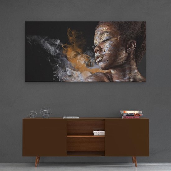 Artaza Canvas Schilderij Afrikaanse Vrouw Met Zilver En Goud - 120x60 cm - Groot - Wanddecoratie Woonkamer - Schilderijen - Muurdecoratie