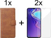 Samsung A10 Hoesje - Samsung Galaxy A10 hoesje bookcase bruin wallet case portemonnee hoes cover hoesjes - 2x Samsung A10 screenprotector