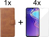 Samsung A10 Hoesje - Samsung Galaxy A10 hoesje bookcase bruin wallet case portemonnee hoes cover hoesjes - 4x Samsung A10 screenprotector