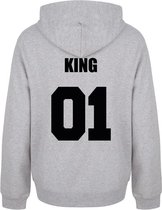 KING & QUEEN TEAM couple hoodies grijs (KING - maat L) | Matching hoodies | Koppel hoodies