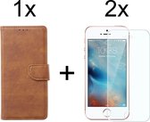 iPhone 5/5S/SE hoesje bookcase bruin apple wallet case portemonnee hoes cover hoesjes - 2x iPhone 5/5S/SE screenprotector