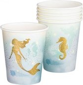 bekertjes Zeemeermin 25 cl papier goud/blauw 6 stuks