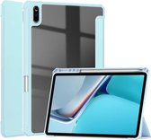 Voor Huawei MatePad 11 2021 Drievoudige transparante TPU Horizontale flip-lederen hoes met pensleuf en drievoudige houder & slaap- / wekfunctie (Sky Cloud Blue)