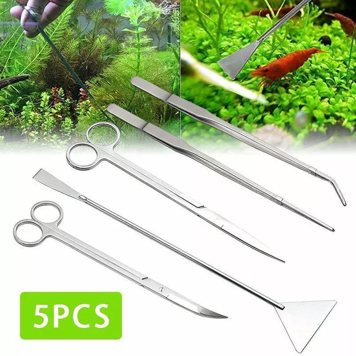 Luxe RVS 5-in-1 Aquarium set- Tools set voor Voor Aquarium Planten- Schaar- Pincet