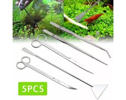 Luxe RVS 5-in-1 Aquarium set- Tools set voor Voor Aquarium Planten- Schaar- Pincet