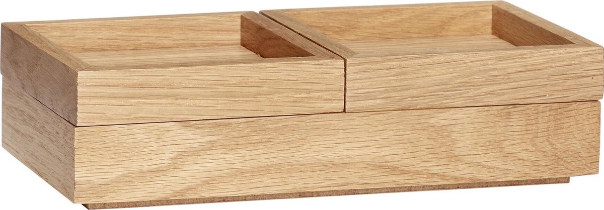 HÜBSCH INTERIOR - FSC® eiken houten opbergbox met drie bakjes - 24x12xh6cm