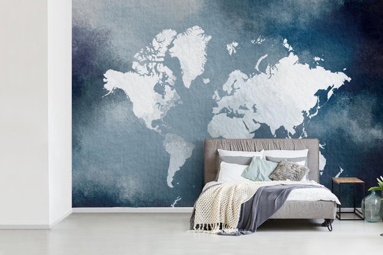 Carte du monde de couleur claire sur fond d'aquarelle bleue 450x300 cm
