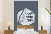 Behang - Fotobehang New York - Plattegrond - Rivier - Breedte 145 cm x hoogte 220 cm - Stadskaart