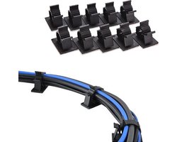 Zelfklevende kabel organiser - 10 stuks - zwart - Kabel clips voor meerdere kabels - Kabelhouder - Kabelklem - Kabelgoot - Kabel management - Kabelbeschermer