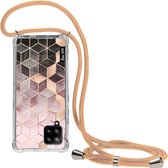 Casetastic Samsung Galaxy A42 (2020) 5G Hoesje met koord - Lanyard Case - Soft Pink Gradient Cubes Print