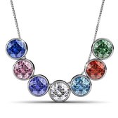 Yolora Dames Ketting met 7 Gekleurde Kalpa Camaka Kristallen - Set van 7 Bedels - Zilverkleurig - 18K Witgoud Verguld - Cadeauverpakking