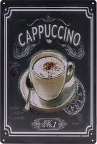 Wandbord – Cappuccino - Koffie - Vintage - Retro -  Wanddecoratie – Reclame bord – Restaurant – Kroeg - Bar – Cafe - Horeca – Metal Sign – 20x30cm