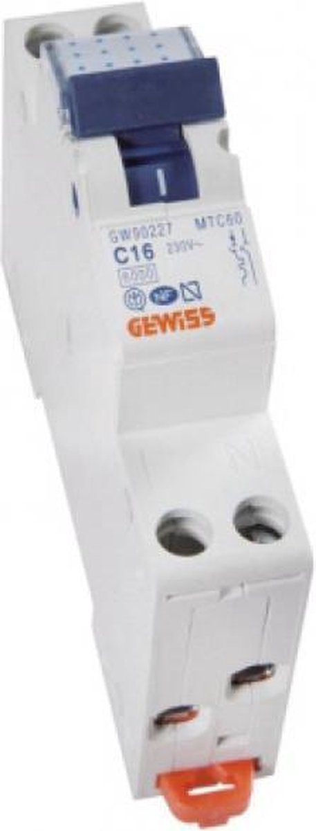 Gewiss LEIDINGAUTOMATISCHE SCHAKELAAR - MT 60 - 1P KARAKTERISTIEK C 16A - 1 TE, GW92007