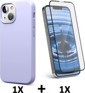 iPhone 13 Mini Hoesje Paars & Volledige Glazen Screenprotector - Siliconen Back Cover