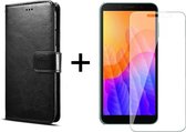 Huawei Y5P hoesje bookcase met pasjeshouder zwart wallet portemonnee book case cover - 1x Huawei Y5P screenprotector