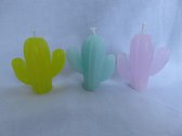 Kaars Cactussen set van 3, geel vanillegeur, turquoise creme douche geur, roze lovegeur