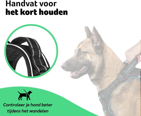 Hondentuig Middelgrote Hond – Reflecterend Canicross Hondenharnas – Anti trek tuig - Dog Harness - Gewatteerd – Maat M – Zwart - Quzi