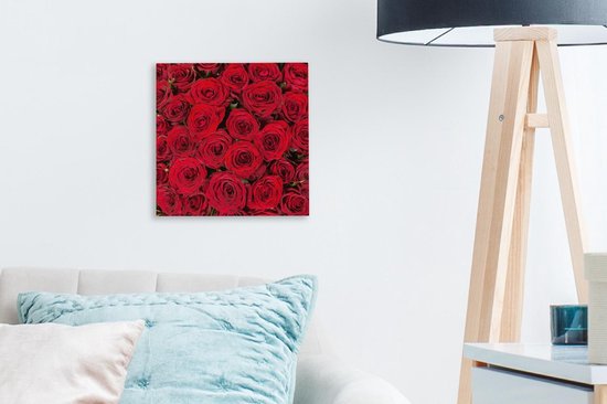 Toile Peinture Roses - Bouquet - Rouge - 20x20 cm - Décoration murale