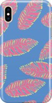 Apple iPhone XS Max Telefoonhoesje - Premium Hardcase Hoesje - Dun en stevig plastic - Met Plantenprint - Tropische Blaadjes - Donkerblauw