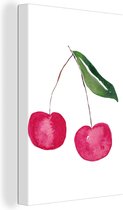 Canvas Schilderij Kersen - Fruit - Wit - 20x30 cm - Wanddecoratie